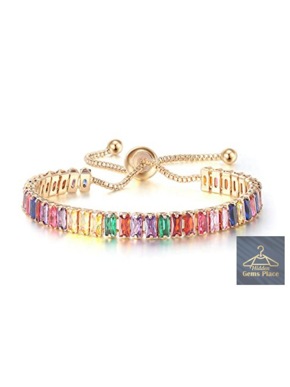 Adjustable Tennis Bracelet Rainbow Cubic Zirconia 14K White Gold Plated Slider